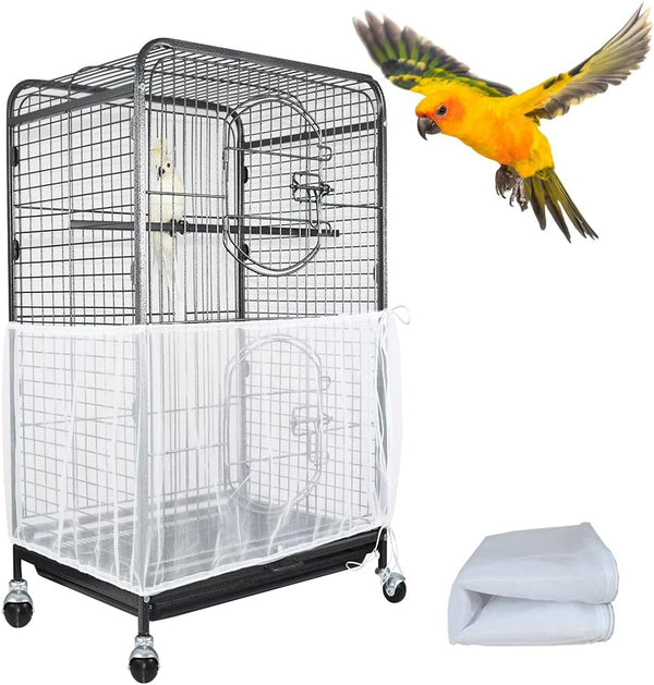 ASOCEA Extra Large Bird Cage Seed Catcher Guard, Universal Birdcage Cover for Parrot Parakeet Macaw Lovebird - White