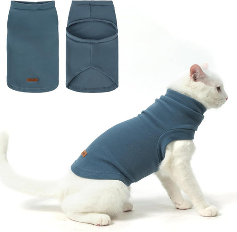 EXPAWLORER Soft Cat Sweater, Warm Kitten Clothes, Fall and Winter Pet Coat Pullover Design, Blue Medium