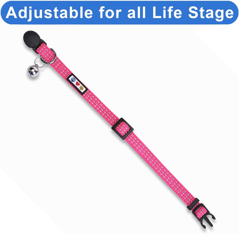 Pawtitas Reflective Cat Collar with Safety Buckle, Removable Bell, Pink, One Size