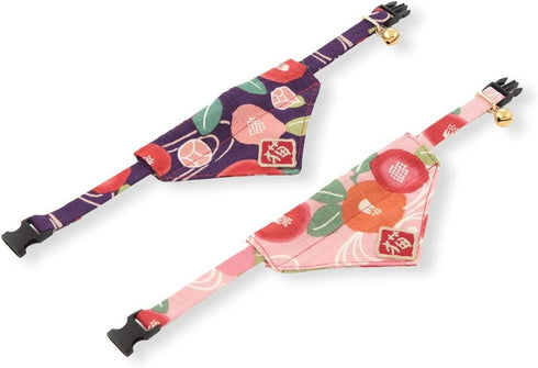 Kimono Cat Bandana Collar (Pink) with Bell, Safety Breakaway Soft Lightweight for Cats, Japanese Stylish Pattern