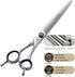 Fenice Peak 7'' Straight Dog Grooming Scissors - Purple Finger Rings, 440C Stainless Steel Pet Trimming Shears