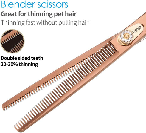 Professional Double Sided Dog Thinning Shears 7'' - 48 Teeth Blender Scissors, 25% Thinning Rate, Japan 440C (Bronze)