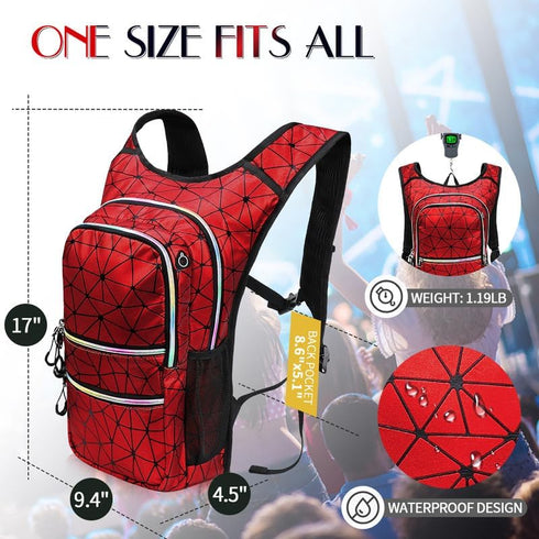 Hydration Pack, Water Backpack with 3L Hydration Bladder, Lightweight Insulation, Rave Hydration Backpack - Red