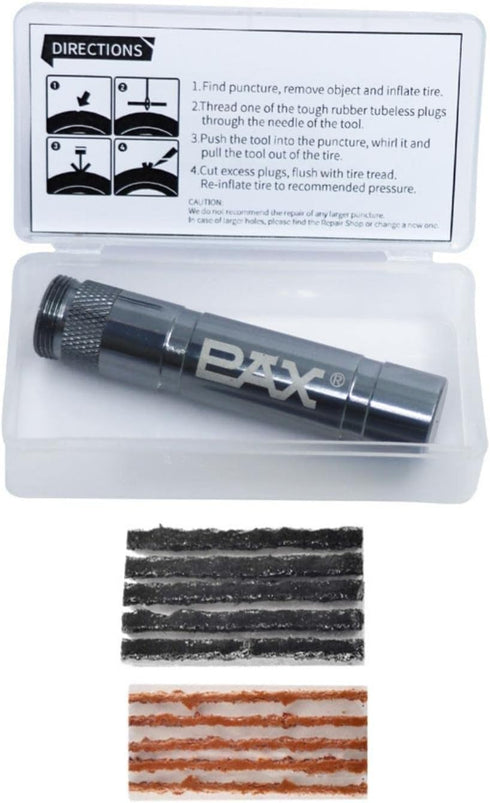 PAX 12 Pcs Tubeless Bike Tire Repair Kit, Includes Storage Canister, Plugger Tool, and Plugs for Fast Repairs