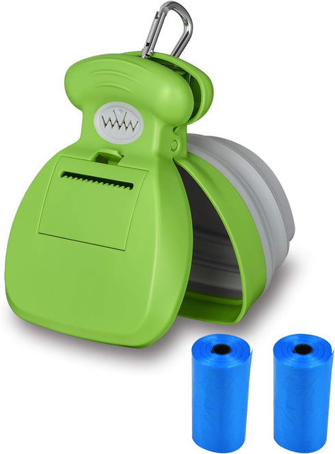 KALLAK Portable Dog Pooper Scooper, Hands Held Pet Poop Picker Upper with Integrated Bag Dispenser and 2 Rolls Waste