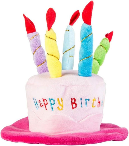 Cute Dog Cat Birthday Cake Hat, Pet Cap with 5 Color Candles Design, Custom Accessory (One Size Fits Most, Blue)