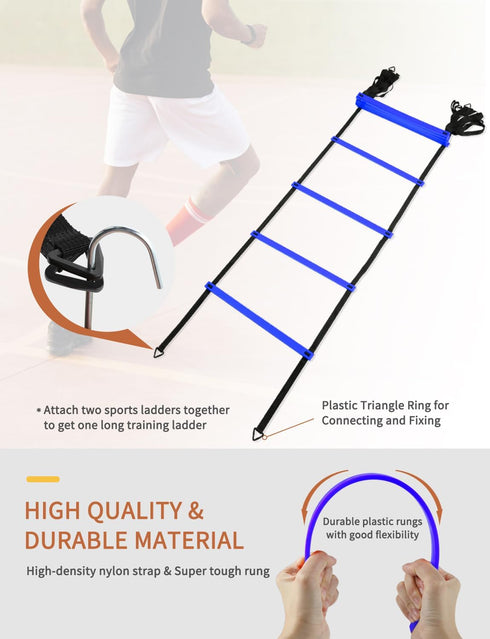 GHB Football Training Equipment Set - 4 Agility Hurdles, 20ft Speed Ladder, 12 Disc Cones, Jump Rope & Resistance Bands