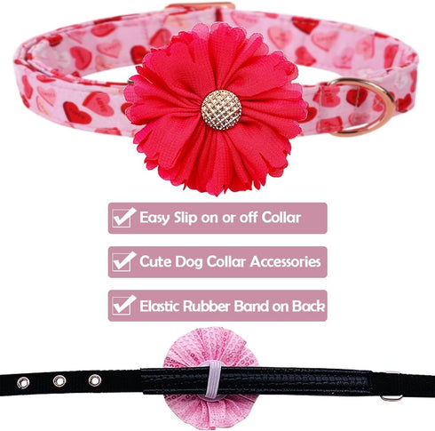 PET SHOW Valentines Flower Charms Slide Collar Accessories for Small Dogs, Medium Large Dogs, Cats, Puppies, Rabbits,