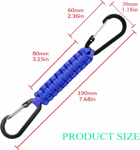 Generic Backpack Paracord Keychain Carabiner with Double Hooks Hanger Stroller Hook for Camping Hiking Clip Water