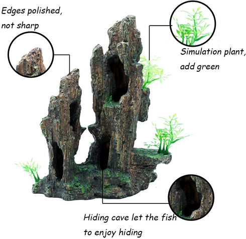 Tfwadmx Aquarium Mountain View Moss Tree Rock Cave Stone Ornament with Small Plants for Fish Tank Landscape