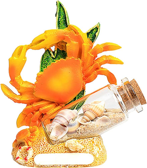 WAYUTO Crab Figurine and Drift Bottle with Conch Aquarium Decoration Resin Crab Statue