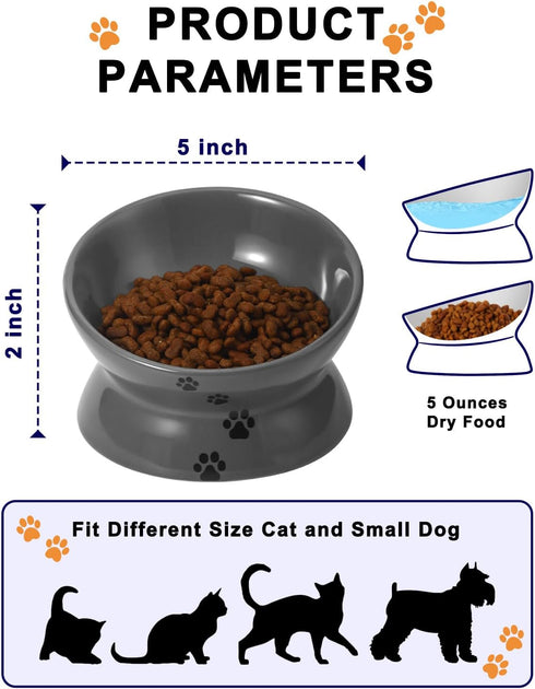 Y YHY Raised Cat Food Bowl, Ceramic Elevated Dish with Title Angle to Protect Cat's Spine, Anti Vomiting, Grey