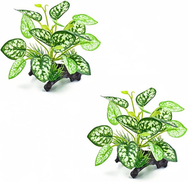 2 pcs Reptile Artificial Plants, Terrarium Decorations, Amphibian Habitat Hideout Tank Accessories