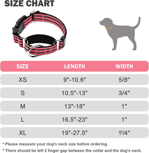 Martingale Reflective Nylon Dog Collar with Quick Release Buckle, Adjustable Training No Slip Collar, Large, Cherry Pink