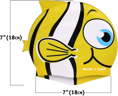 Water Gear Critter Cap - Durable Swimming Cap for Kids, Long-Lasting Toddler Swimming Cap (Yellow Fish)