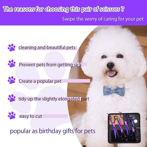 7.0 inch 4PCS Set Purple Dragon Professional Pet Grooming Scissors Kit Japan Premium Steel Straight & Curved & Thinning
