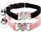 CHUKCHI Pink Soft Velvet Adjustable Cat Collar with Crystal Heart Charm and Bells, 8-11 Inches (Black+Pink)