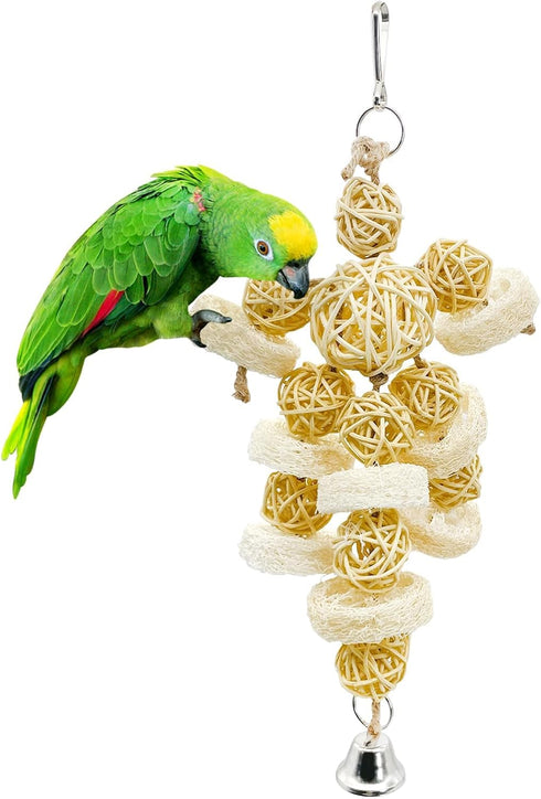 Hamiledyi Bird Toys Foraging Star Chew Toy, Super Shredder Ball for Parrot Cage, 1 x Rattan Chew Ball String