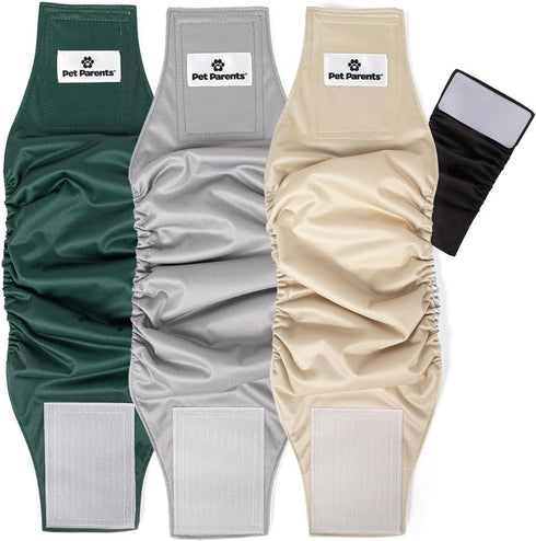 Pet Parents Premium Washable Belly Bands, 3 Pack Male Dog Diapers & Belly Bands, Extra Small Spruce Color