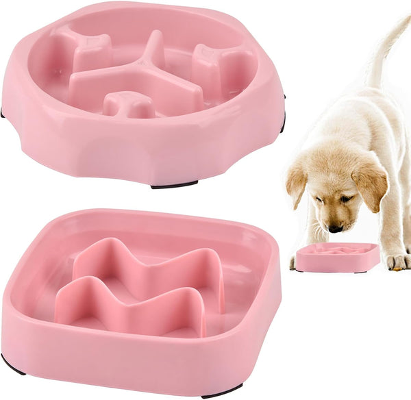 2 PACK Pink Silicone Slow Feeder Dog Bowls for Small Breeds, Prevents Overeating for Dogs & Cats