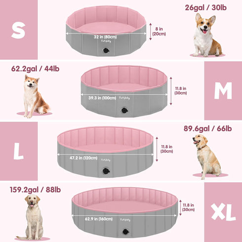 Furrybaby Foldable Dog Pool, Portable Pet Pool for Large Dogs, Kiddie Pool Dog Swimming Pool (Pink 47'') Indoor Outdoor