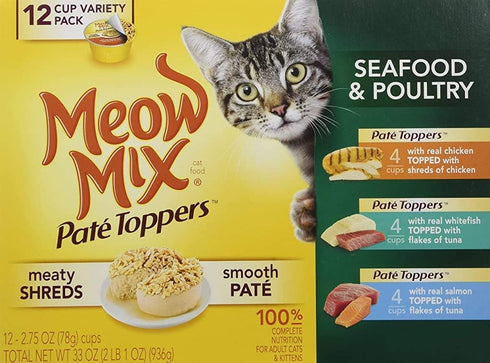Meow Mix Company 799451-Pack, 4 Mix Pate Topper Seafood/Chicken Variety, 2.75-Ounce, (Pack of 4)