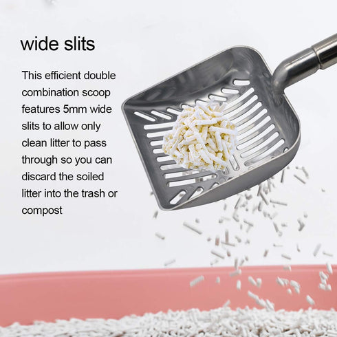 Cat Litter Scooper, Metal Cat Litter Scoop, Long Handle Aluminum Litter Box Scooper for Multi-Cat Families