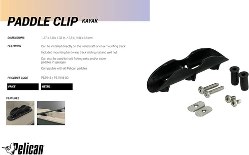Pelican Sport Paddle Clip, Easy to Install, Fits Most Paddles, Multifunction Clip for Fishing Nets