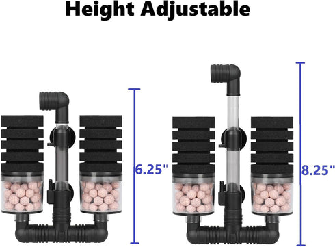 2 AQUANEAT Aquarium Air Powered Sponge Filter with Ceramic Media Balls, for Betta Fry Shrimp Fish Tank, with Spare