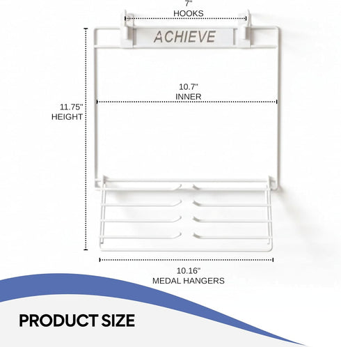 2-in-1 12 40+ Performore Wall-Mount Medal & Bib Display Rack | Metal Steel Organizer Rack with Clear Bib Pockets, Hooks
