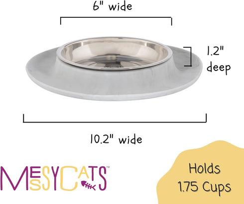 Messy Cats Single Silicone Feeder - Anti-Slip Non-Skid Cat Food Bowl, 1.75 Cups (Marble)