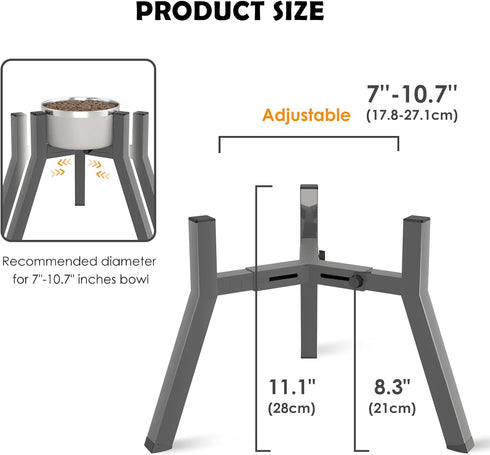 SHAINFUN Grey Raised Dog Bowl Stand for Large Medium Dogs, 11" Height Adjustable Width, Bowl Holder (Not Included)