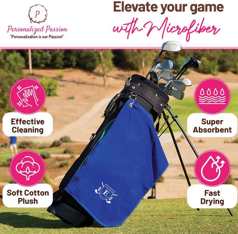 Grommet 16"x26" Personalized Passion Golf Towels with Corner - Customized Velour Cotton Golf Bag Towels with Name