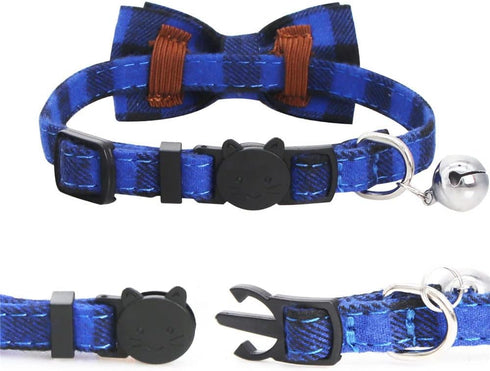 SLSON 4 Pack Cat Collars Breakaway with Bell, Cute Bowtie for Pet Kittens and Small Dogs, Adjustable 8-11In (Plaid)