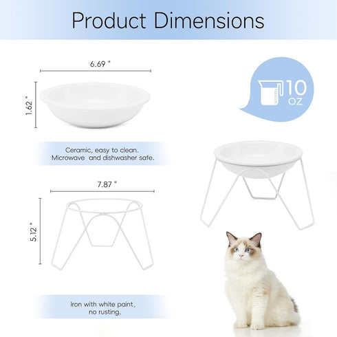 2-Pack Ceramic Raised Cat Bowls for Food and Water, Elevated Dishes with Stand, Dishwasher Safe