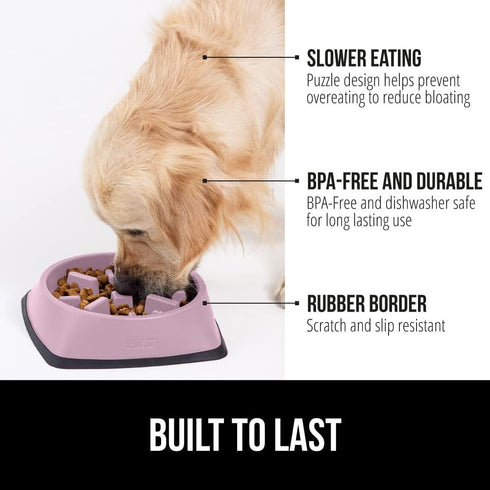 Gorilla Grip Slow Feeder Dog and Cat Bowls, Interactive Puzzle Toy for Dogs and Cats Food Training, Keeps Pets Busy and Prevents Puppy Overeating, Large, Small Breeds, 100% BPA Free, 1 Cup Pink