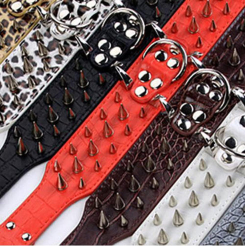 Leather Dog Collar, Spiked Studded for Medium Large Dogs, Pit Bull Mastiff Bully Boxer, XL, Pink1