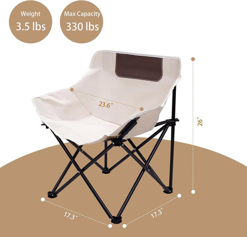330 lbs Portable Folding Chair - Heavy Duty with Carry Bag, Padded Seat & Side Pockets for Camping, Fishing