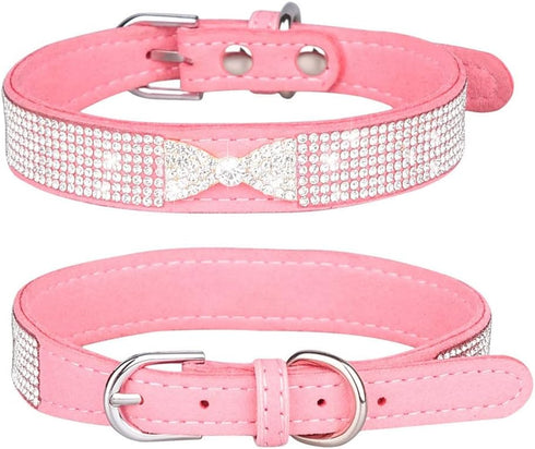 Bling Diamond Crystal Glitter Dog Collar for Small Female Dogs, Pink, XXS XS Small Medium Large