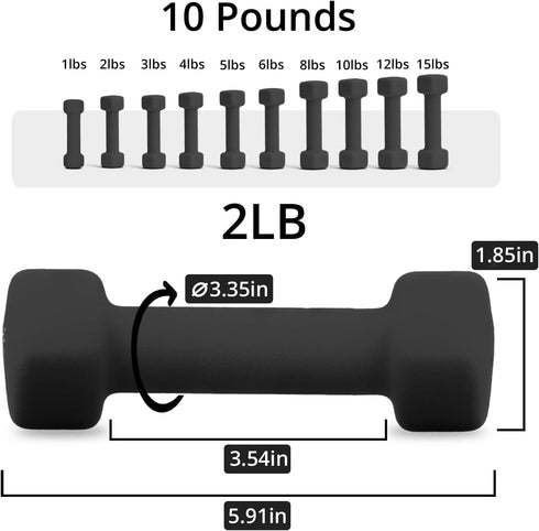 Portzon Weights Dumbbells 10 Colors Options Compatible with Set of 2 Neoprene Dumbbells Set,1-15 LB, Anti-Slip, Anti-roll, Hex Shape by Portzon