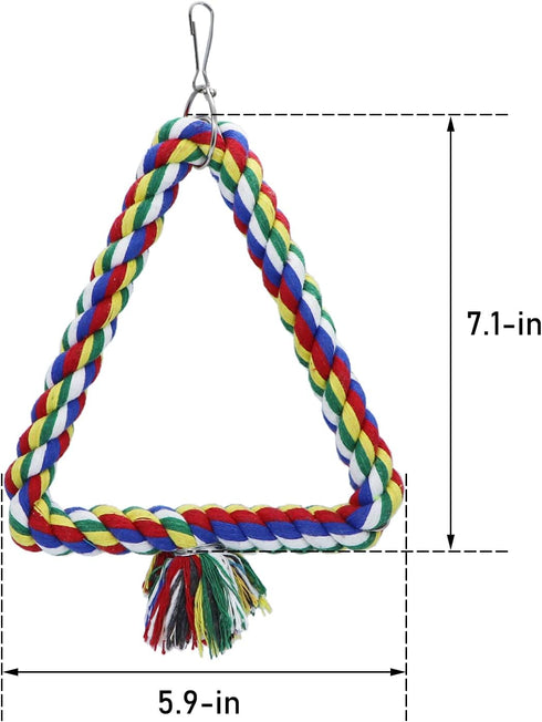 Bird Triangle Rope Swing, Colorful Perch Chewing Toy for Parrots, Budgie, Cockatiel (S)