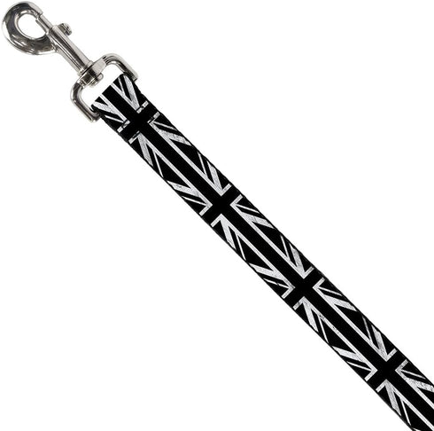 Buckle-Down Pet Leash - Union Jack Distressed Black/White - 4 Feet Long - 1" Wide