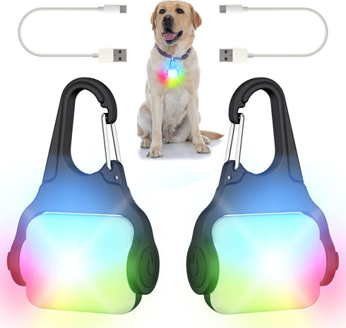 Dog Lights for Night Walking – Color Changing Collar Light, 4 Modes Rechargeable, IP65 Waterproof, 2 Pack Dog Flashlight