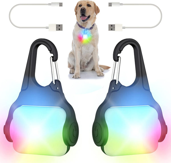 Dog Lights for Night Walking – Color Changing Collar Light, 4 Modes Rechargeable, IP65 Waterproof, 2 Pack Dog Flashlight