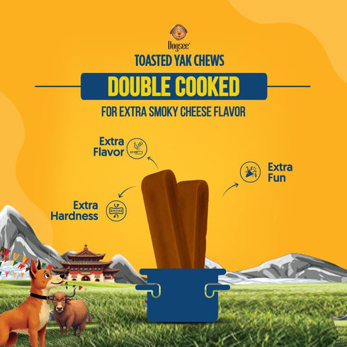 4 Dogsee Toasted Yak Cheese Himalayan Dog Chews (Large- Chews) | Extra Long-Lasting | Double Cooked for Extra Smoky