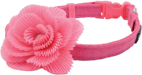 Coastal Pet - Li’l Pals Microfiber Dog Collar - Pink with Pink Flower - 3/8” x 6"-8”