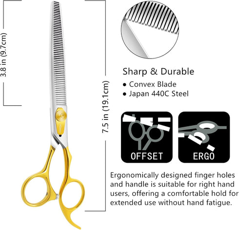 HASHIMOTO Grooming Scissors for Dogs, 7.5 inch Thinning Shears, 56 Teeth, Light Weight, Balanced