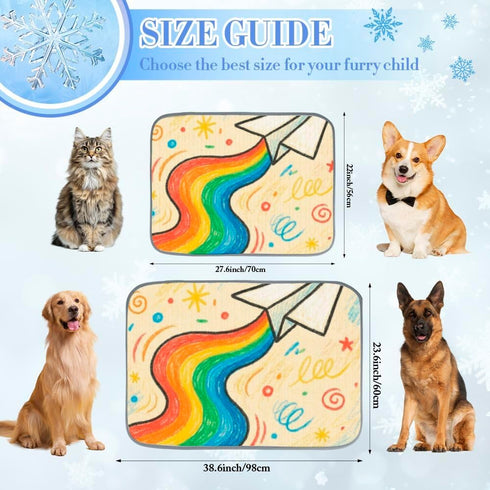 imiBBWQu Summer 27" 22" Cooling Mat for Dogs Paper Airplane with Rainbow Dog Grass Mat Washable Cooling Pad for Dog Pet