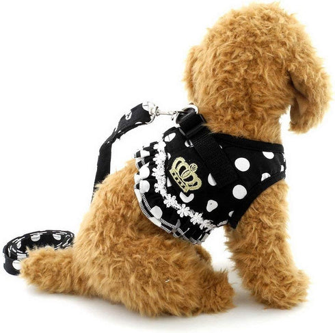 SELMAI Puppy Small Dog/Cat Polka Dots Vest Harness Leash Set, Mesh Padded No Pull Lead, Breathable Lightweight Easy
