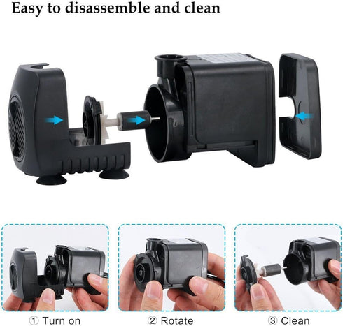 220 GPH Submersible Water Pump (800L/H, 15W), Ultra Quiet with 12 LED Colorful Lights for Fish Tank